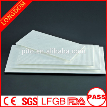 2015 new design line pattern white porcelain rectangle plate with attractive design